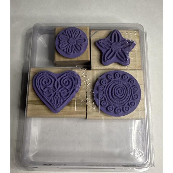 Stampin' Up Polka Dot Punches Wood Stamp Set of 4 Heart Flowers Floral - Picture 3 of 4